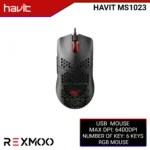 rexmoo Havit GAMENOTE MS1023 RGB Backlit Programmable USB Gaming Mouse Black